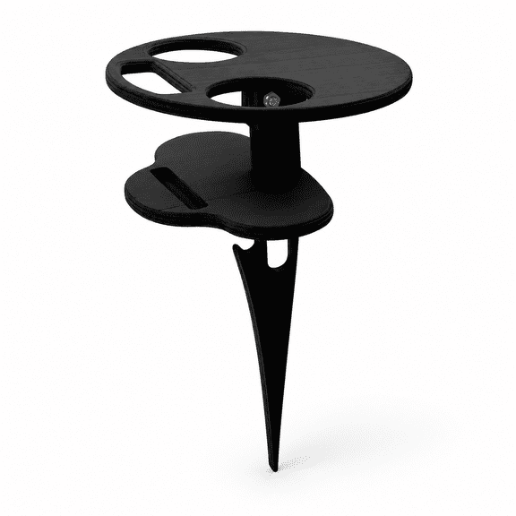 ABPETE Outdoor Portable Folding Wine Table,Beach Sand Ground Insert Cup Holder Stand & Wood Wine Rack, 1 or 2 Tier Garden Table for Camping BBQ (Double-Layer,Black)