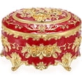 thumbnail image 1 of ABPETE Oval Jewelry Box Classic Metal Trinket Organizer Ring Storage Box with Rose Pattern Jewelry Storage Box for Ring Earrings Necklace, Gift for Women, Red, 1 of 18