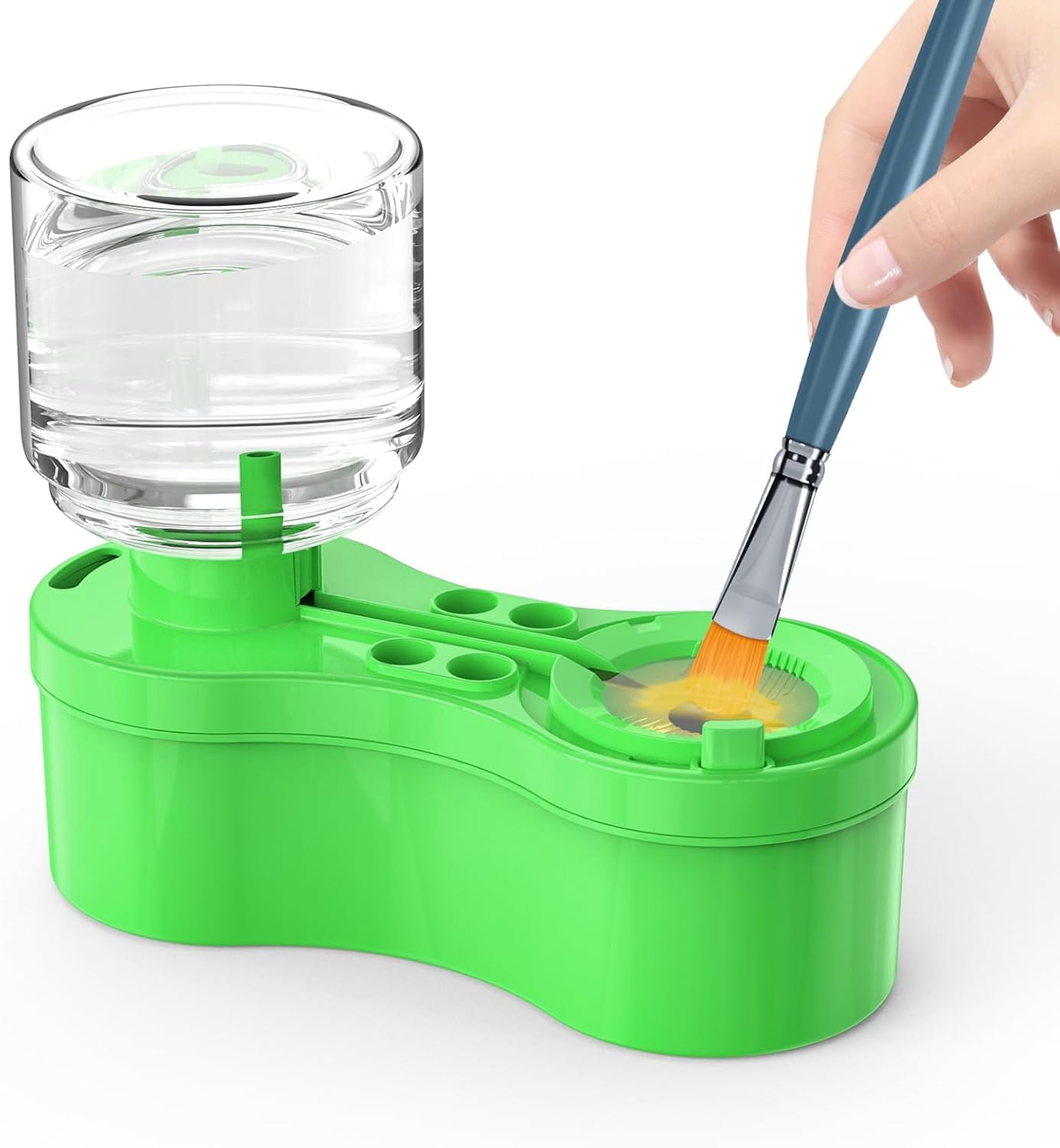 ABPETE Paint Brush Cleaner, Painting Supplies with Drain and Brush Holder, Water Circulation Paint Brush Cleaner Tool for Watercolor, Water-Based Paints for Kids, Watercolor Cleaning Tool, Green