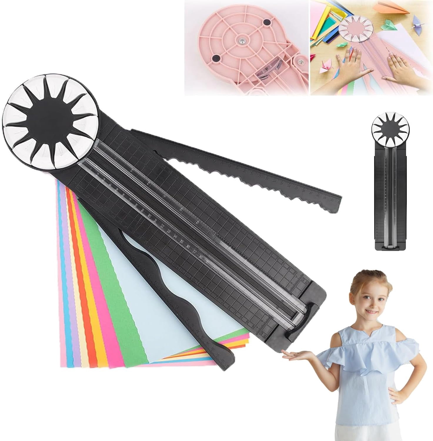 ABPETE Paper Craft Edge Cutter, 12 in 1 Paper Cutter, Rolling Paper Cutter with 12 Cutting Types, Multifunctional Paper Cutter Machine with Measurements for Scrapbooking (BLK)