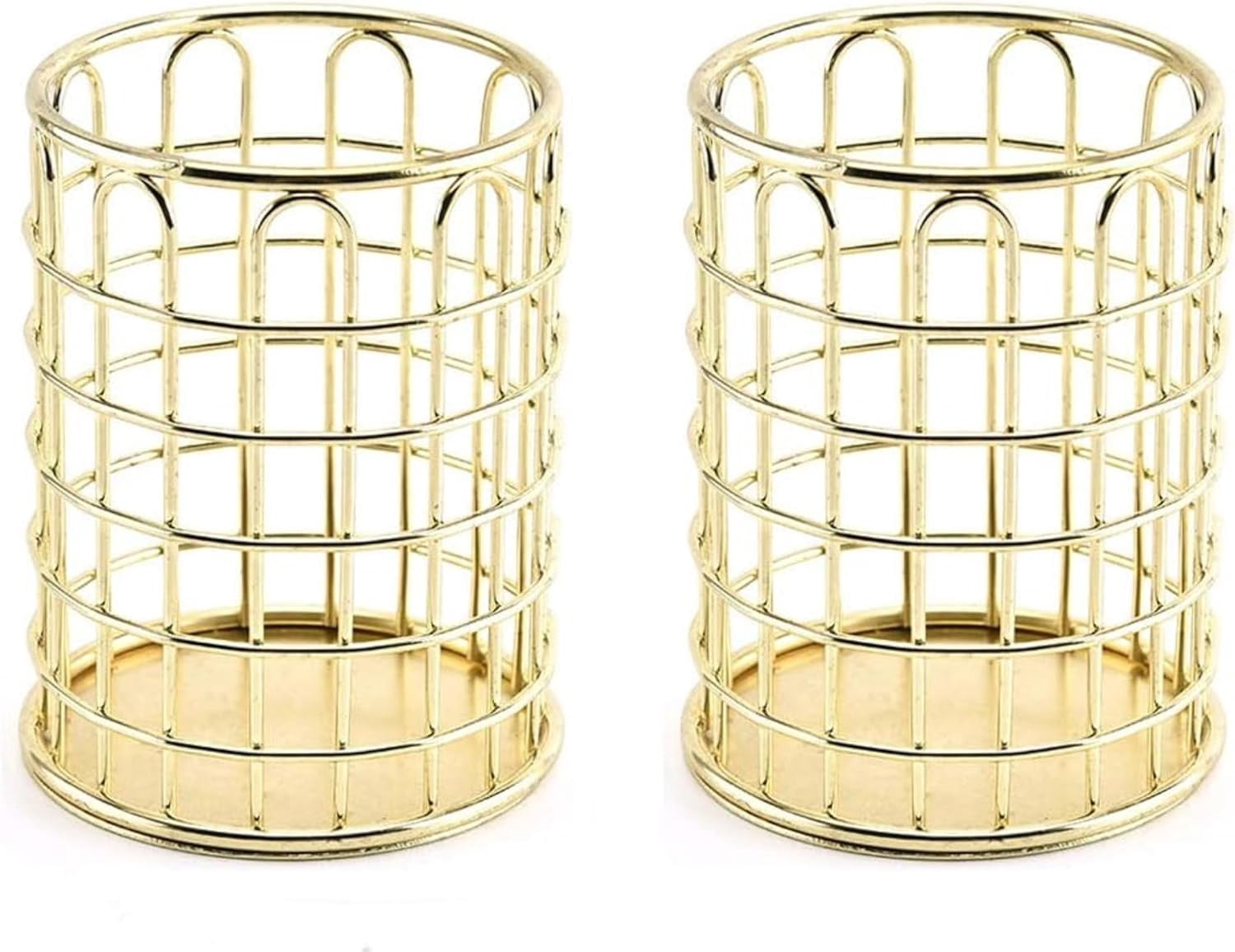 ABPETE Pencil Cup,Pen Holder, Wire Metal Pencil Holder, Decorative Desk Storage Organizer Container for Stationery and Desk Accessories (Gold 2,2-PACK)