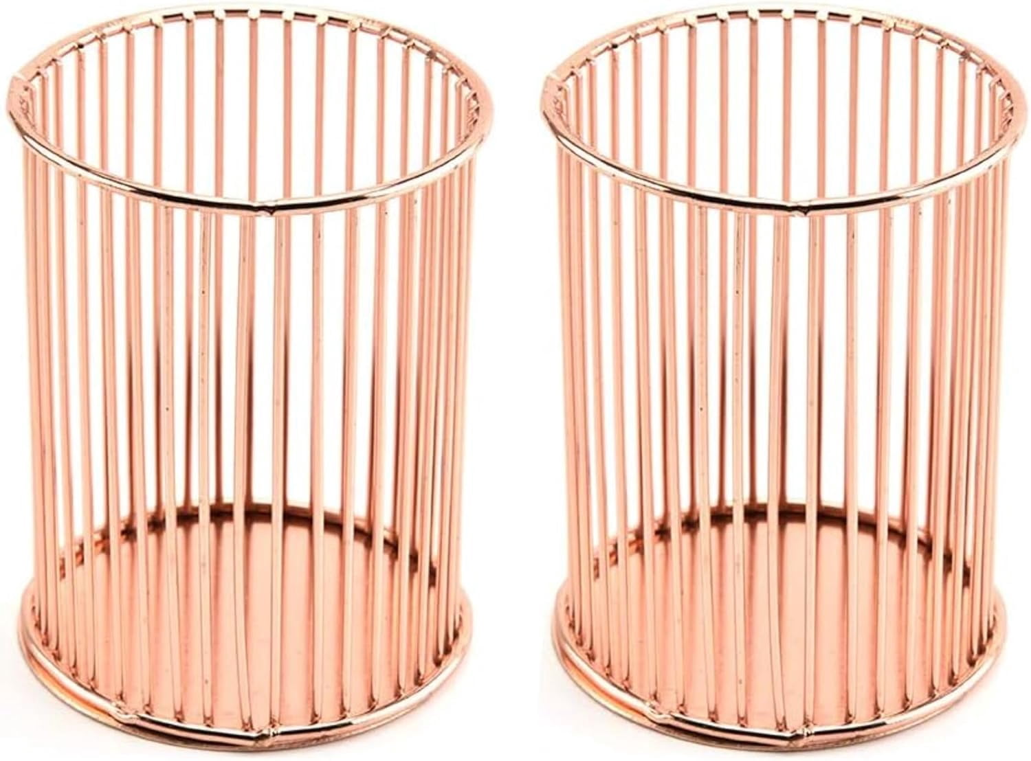 ABPETE Pencil Cup,Pen Holder, Wire Metal Pencil Holder, Decorative Desk Storage Organizer Container for Stationery and Desk Accessories (Rose Gold 1,2-PACK)