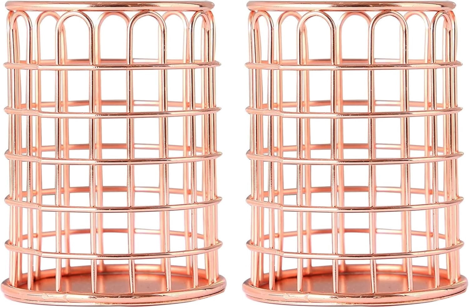 ABPETE Pencil Cup,Pen Holder, Wire Metal Pencil Holder, Decorative Desk Storage Organizer Container for Stationery and Desk Accessories (Rose Gold 2,2-PACK)