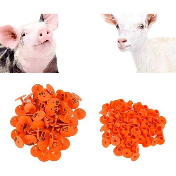 ABPETE Pig Round Ear Tag, 001-100 Numbers Livestock Ear Tag Convenient Identification Cattle Numbered Dog Ear Marker Label with Numbers for Sheeps Pigs Cow Cattle (Orange)