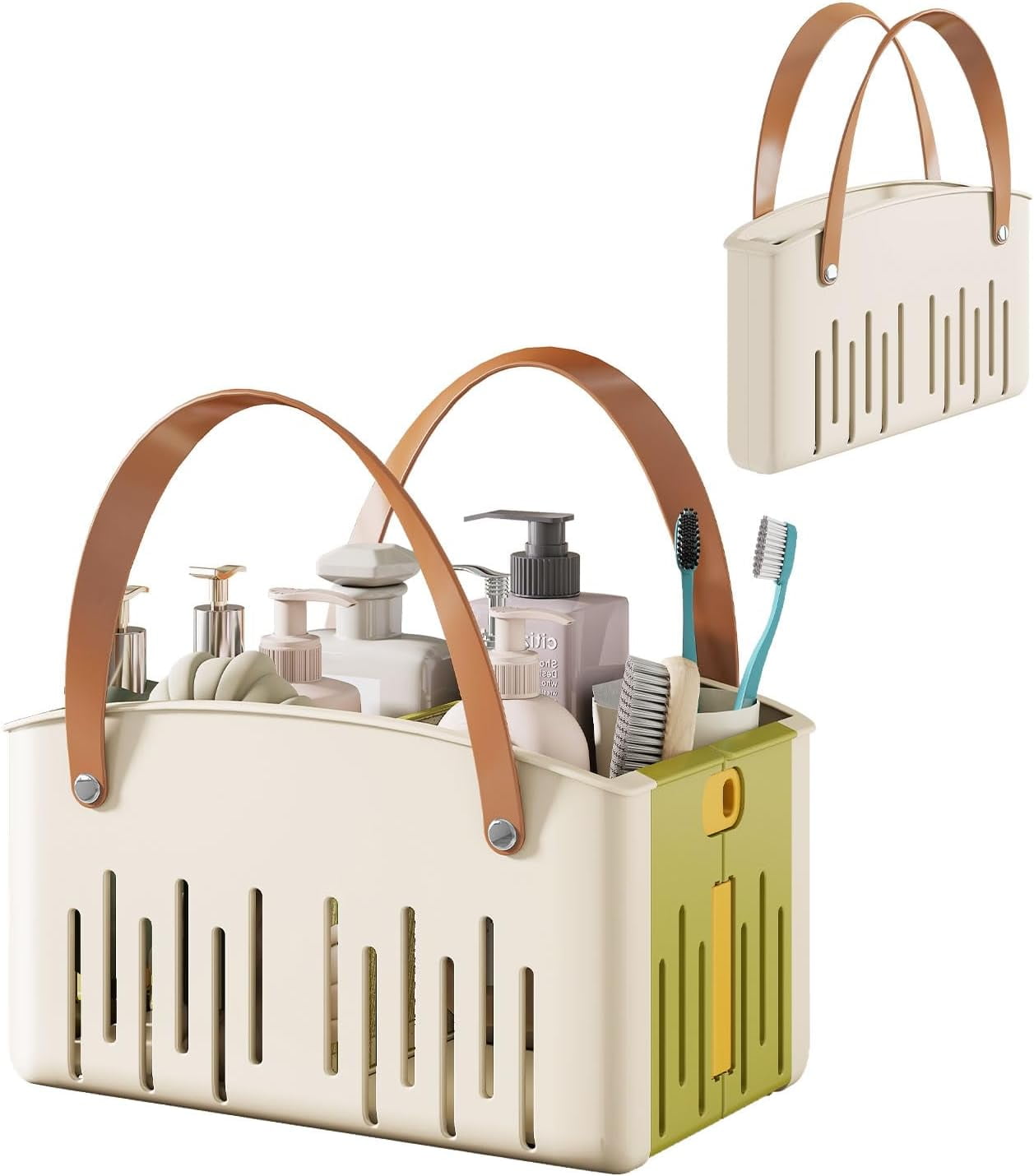 ABPETE Portable Shower Caddy,Foldable Shower Caddy with Handle and Adjustable Divider,Quick Dry Bathroom Shower Organizer Bin for College,Dorm Room,Travel Essentials (Green)