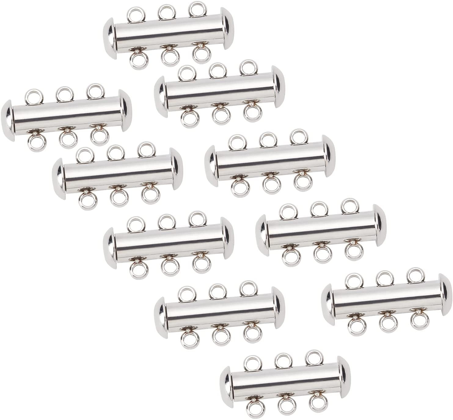 ABPETE Pro-Grade Slide Clasp Set,10-Pack 3-Strand Anti-Tangle Tube Locks for Layered Bracelets & Necklaces,304 SS Magnetic Connectors (20mm)