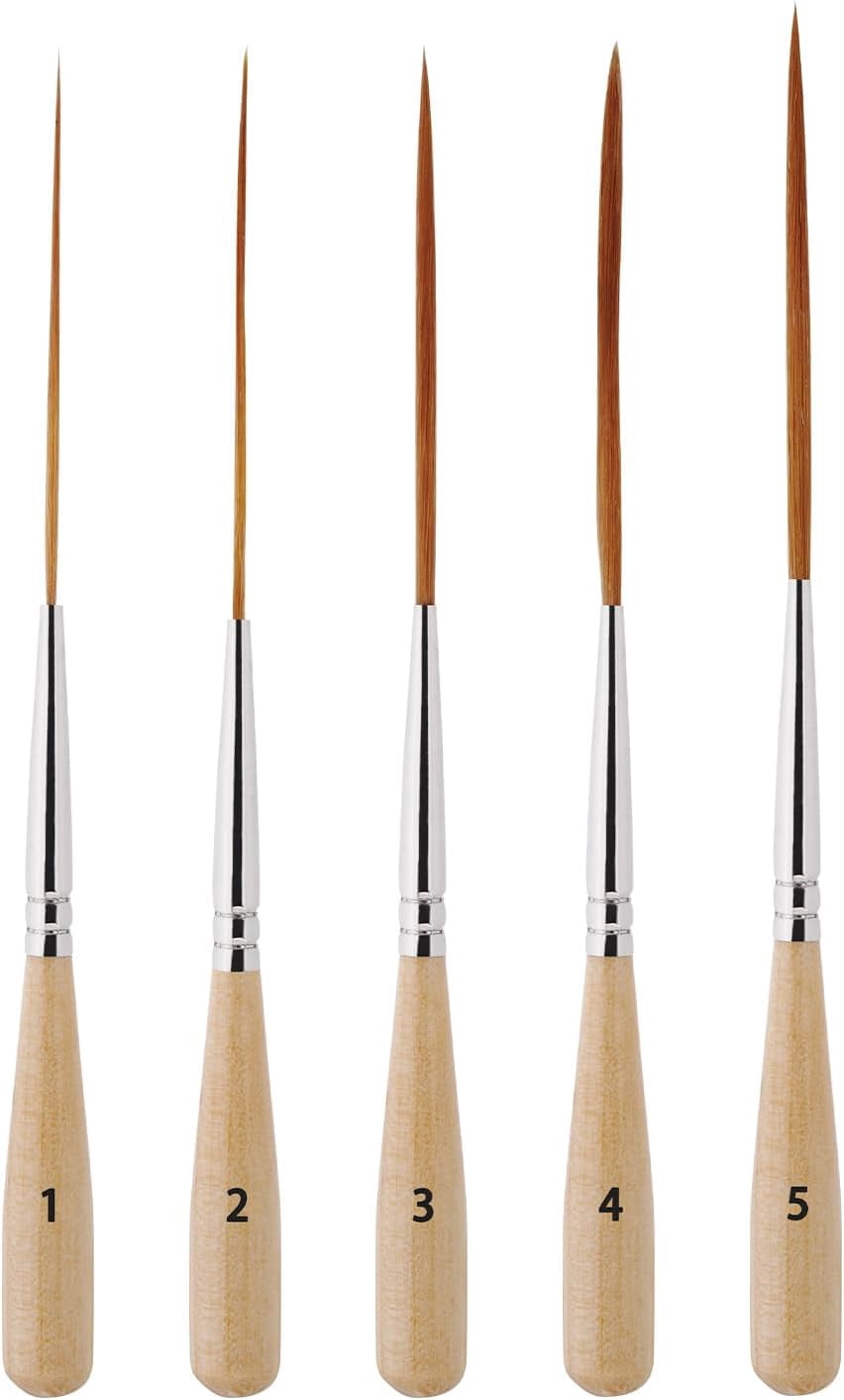 ABPETE Professional Long Liner Brush Set,Extra Fine Detail Brushes for Watercolor, Acrylic, Oil & Ink, Precision Script Liners for Lettering & Scrollwork(5pcs)