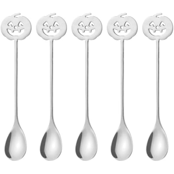 ABPETE Pumpkin Spoon,Stainless Steel Coffee & Dessert Stirrer, Dishwasher Safe Tea Set Accessory with Non-Slip Handle(Silver)