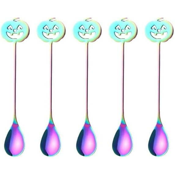 ABPETE Pumpkin Spoon,Stainless Steel Coffee & Dessert Stirrer, Dishwasher Safe Tea Set Accessory with Non-Slip Handlel (Rainbow colors)