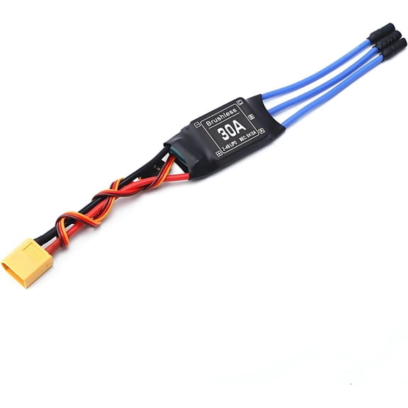 ABPETE RC Electric Speed Controller, 30A Brushless ESC with XT60 Plug and BEC Output for RC Drones Helicopters FPV Racing Compatible with 2-3S LiPo Batteries