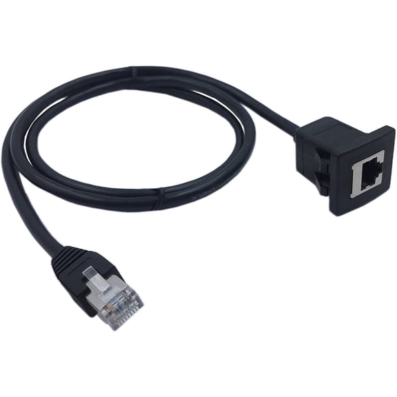 ABPETE RJ45 Male to Female LAN Ethernet Network Cat 5e Panel Mount Cable,suitable for standard network cable,sticks constantly,not damaged,long life.(Black)(1m)