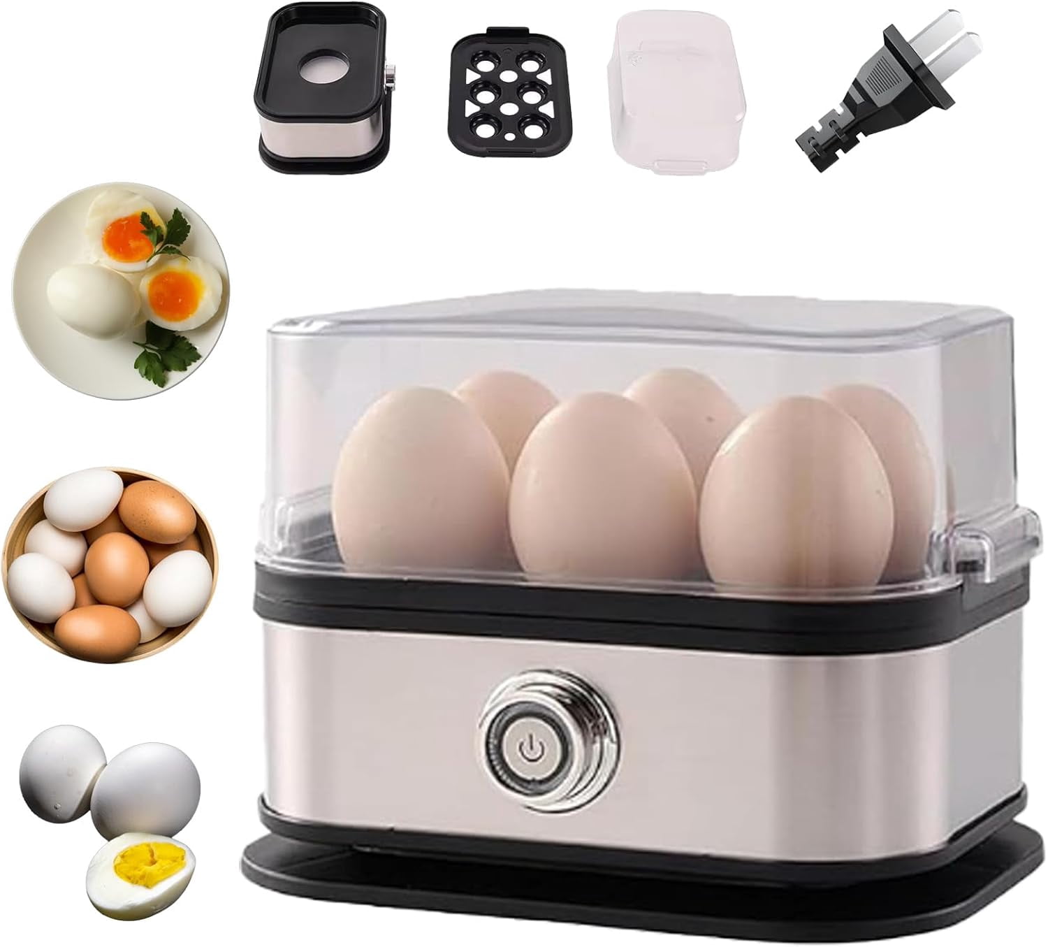 ABPETE Rapid Egg Cooker with Auto Shut Off,Hard Boiled Egg,Eggs 6, Ptc Heating,Stainless Steel Liner, Easy to Clean,for Home Kitchens/Offices/Travel (Black)
