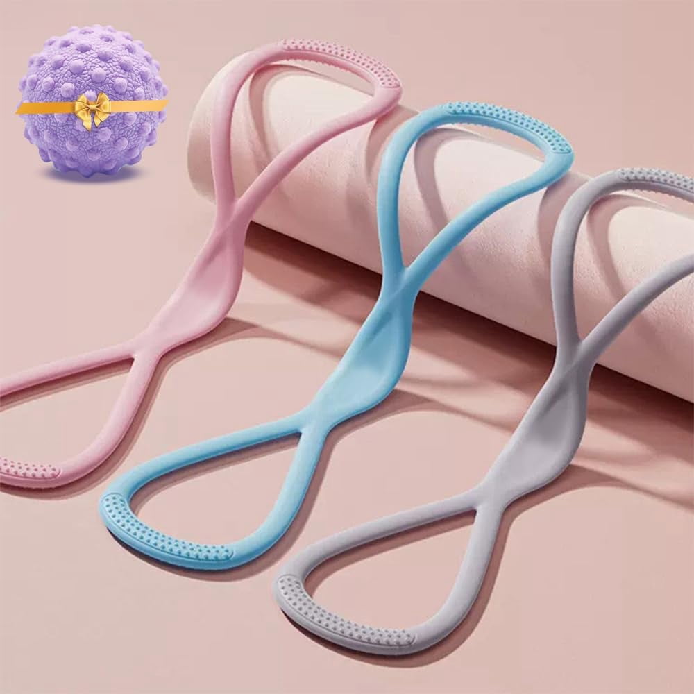 ABPETE Resistance Bands, Figure 8 Exercise Bands for Women Men, Portable 8 Shaped Resistance Bands for Arms Back Stretch Training(Pink 15lb + Blue 25lb + Grey 35lb)