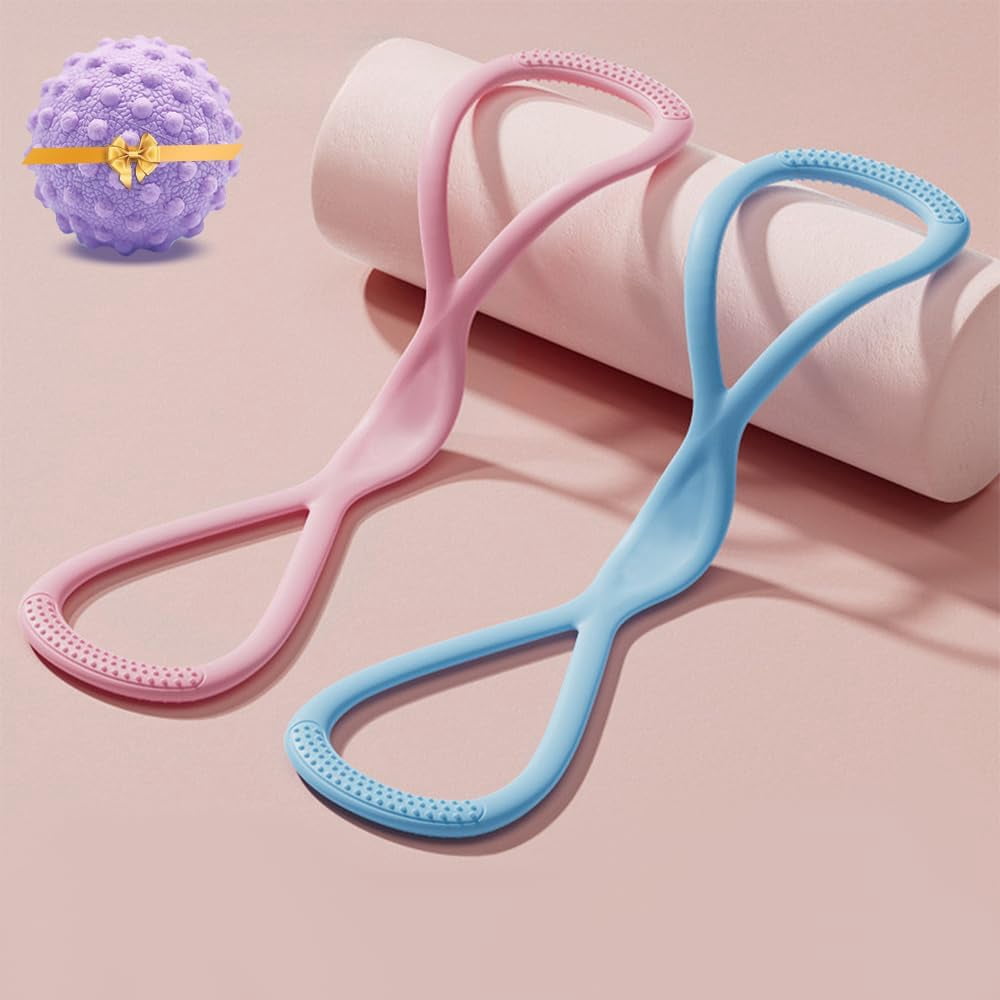 ABPETE Resistance Bands, Figure 8 Exercise Bands for Women Men, Portable 8 Shaped Resistance Bands for Arms Back Stretch Training(Pink 15lb + Blue 25lb)