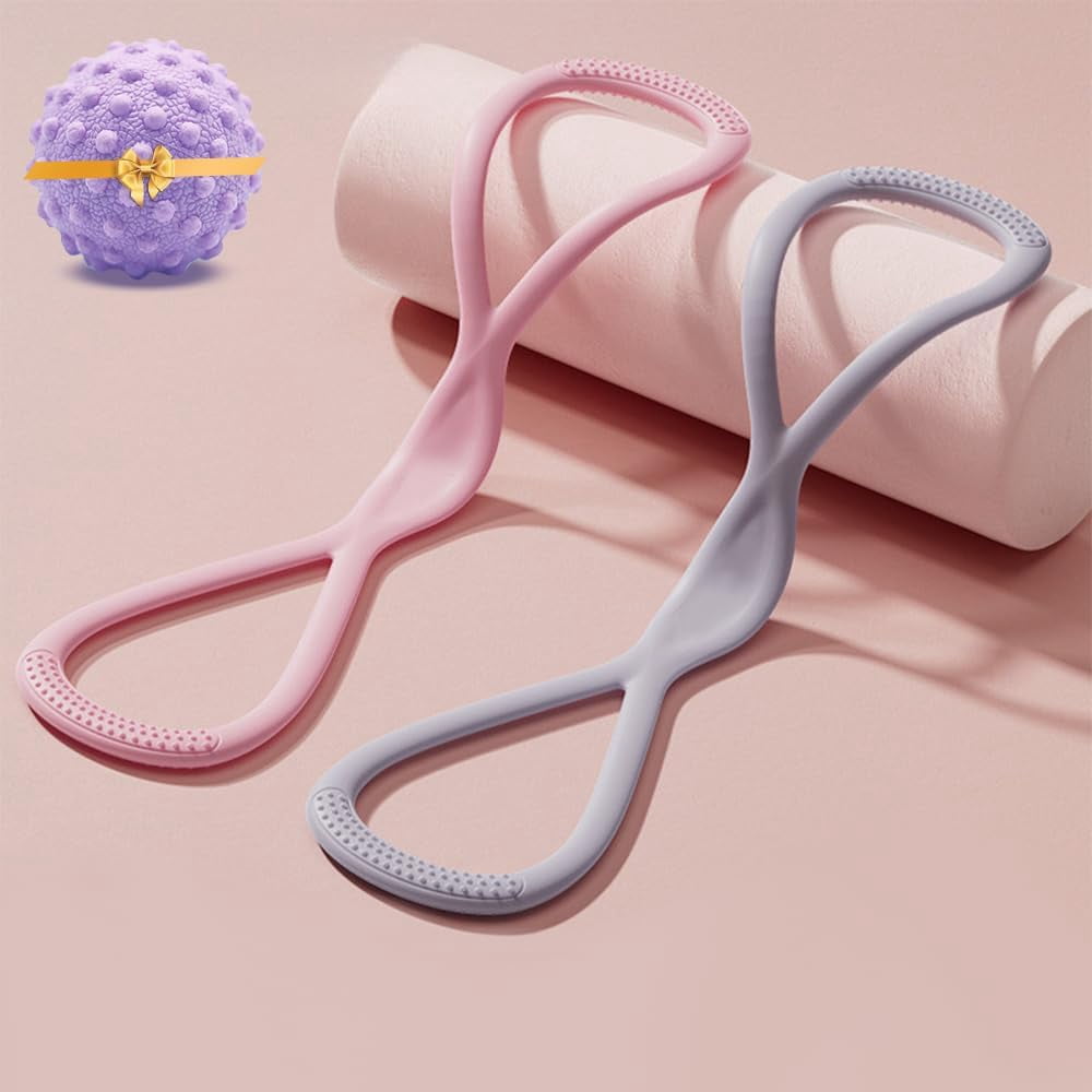 ABPETE Resistance Bands, Figure 8 Exercise Bands for Women Men, Portable 8 Shaped Resistance Bands for Arms Back Stretch Training(Pink 15lb + Grey 35lb)