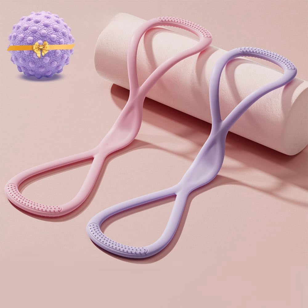 ABPETE Resistance Bands, Figure 8 Exercise Bands for Women Men, Portable 8 Shaped Resistance Bands for Arms Back Stretch Training(Pink 25lb + Purple 25lb)