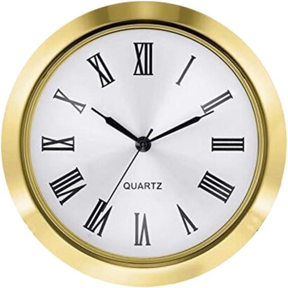 ABPETE Round Clock Insert 2.2 inch / 55mm Quartz Movement Roman Numeral Gold Trim Quartz Clock Insert