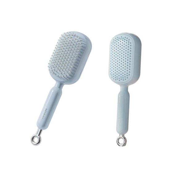 ABPETE Self-Cleaning Air Cushion Comb,Features retractable, easy to clean, Ergonomic Pull Ring air cushion massage comb, for Detangling Thick/Curly Hair, Gift for Women (Blue)