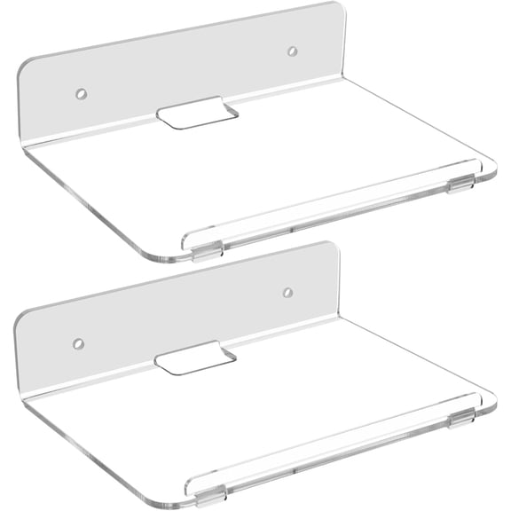 ABPETE Set of 2 Acrylic Floating Wall Shelves Hanging Shelves, Adhesive Wall Display Shelf Stand for Plant Pot,Security Camera, Figures in Office and Home, 7.8 x 5.8 Inch (Transparent Clear)