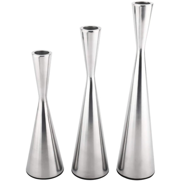 ABPETE Set of 3 Metal Taper Candle Holders Candlestick Holders, Vintage & Modern Decorative Centerpiece Candlestick Holders for Table Mantel Wedding Housewarming Gift (Silver)