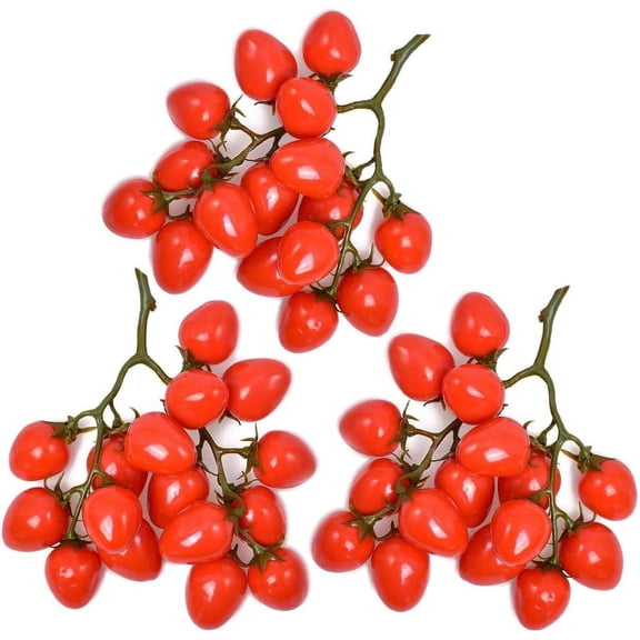 ABPETE (Set of 3 Artificial Cherry Tomatoes Fake Vegetables Salad Festival Home Kitchen Cabinet Decoration (Red)