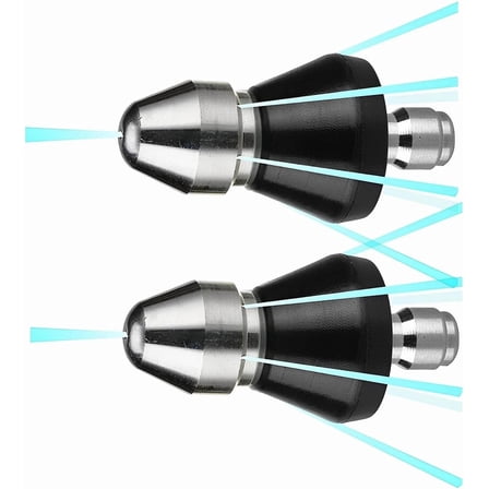 ABPETE Sewer Cleaning Tool High-Pressure Nozzle, 2 Pack Sewer Jetter Kit for Pressure Washer, Stainless Steel, 1 Front Jet and 6 Rear Jets Sewer Jetter Nozzle with 1/4" Quick Connector, 5000Psi (A)