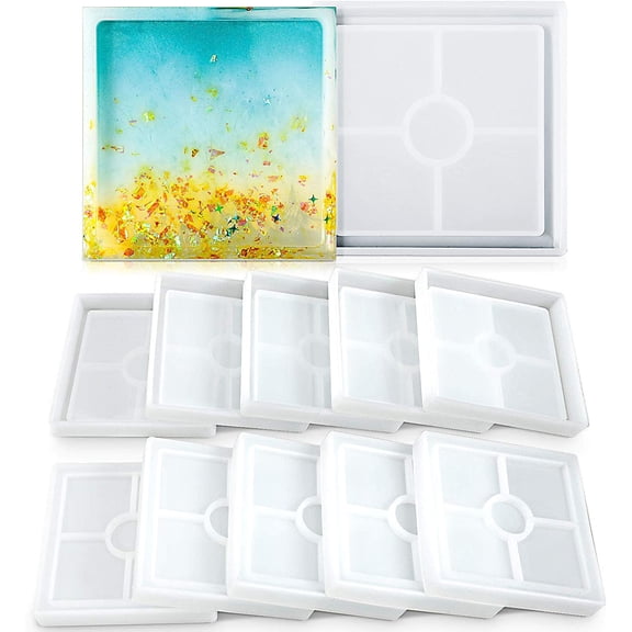 ABPETE Silicone Coaster Molds,Square Agate Design Epoxy Resin Tray for DIY Faux Stone Coasters, Cup Mats & Home Decor Crafts(10 pcs)