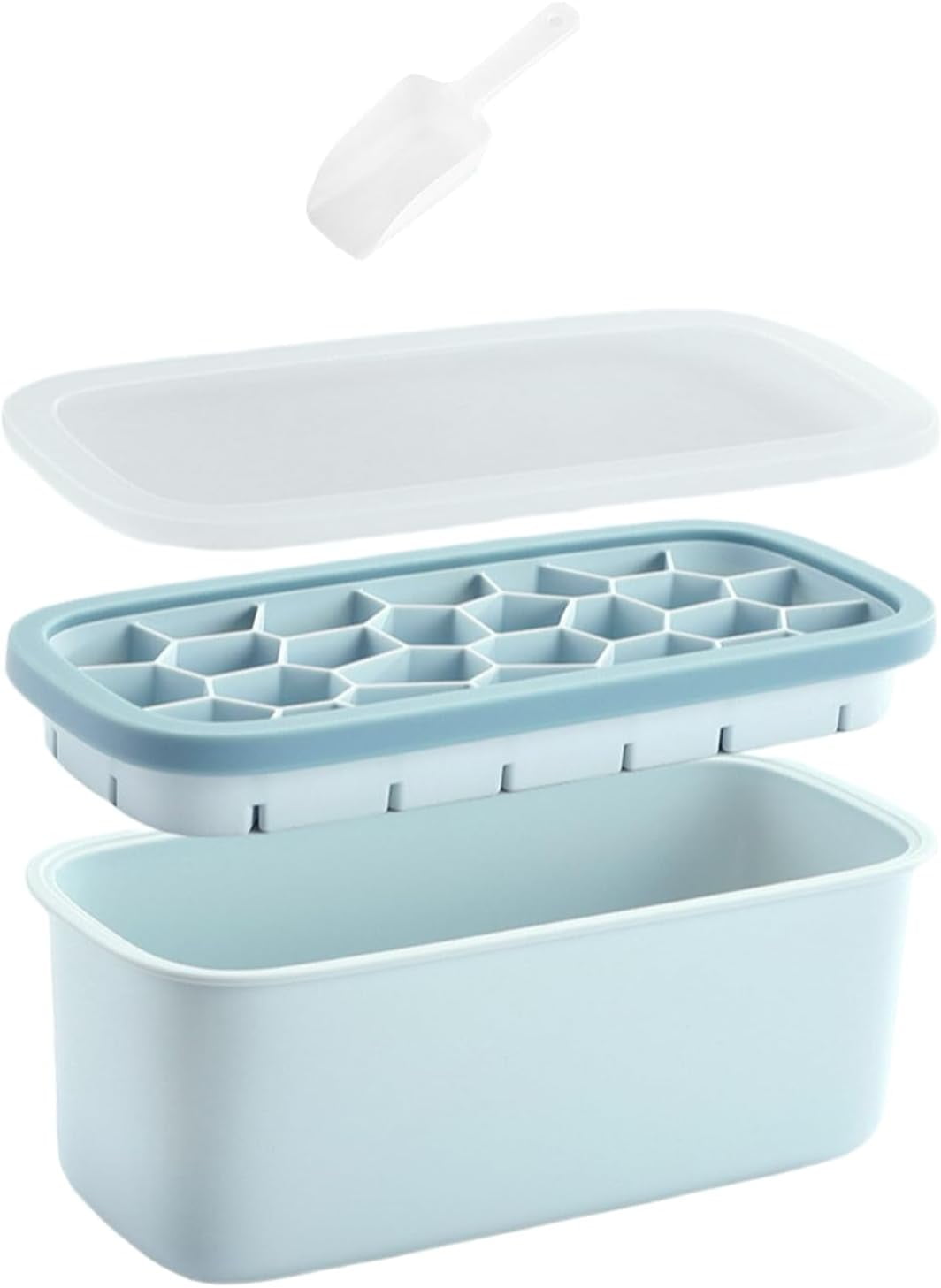 ABPETE Silicone Ice Cube Tray,Ice Cube Tray with Lid–Ice Cube Mold with 78 Cubes,Ice Cube Trays for Freezer with 1 trays,Dishwasher Safe,Stackable Ice Trays with Free Ice Scoop–Nordic Blue