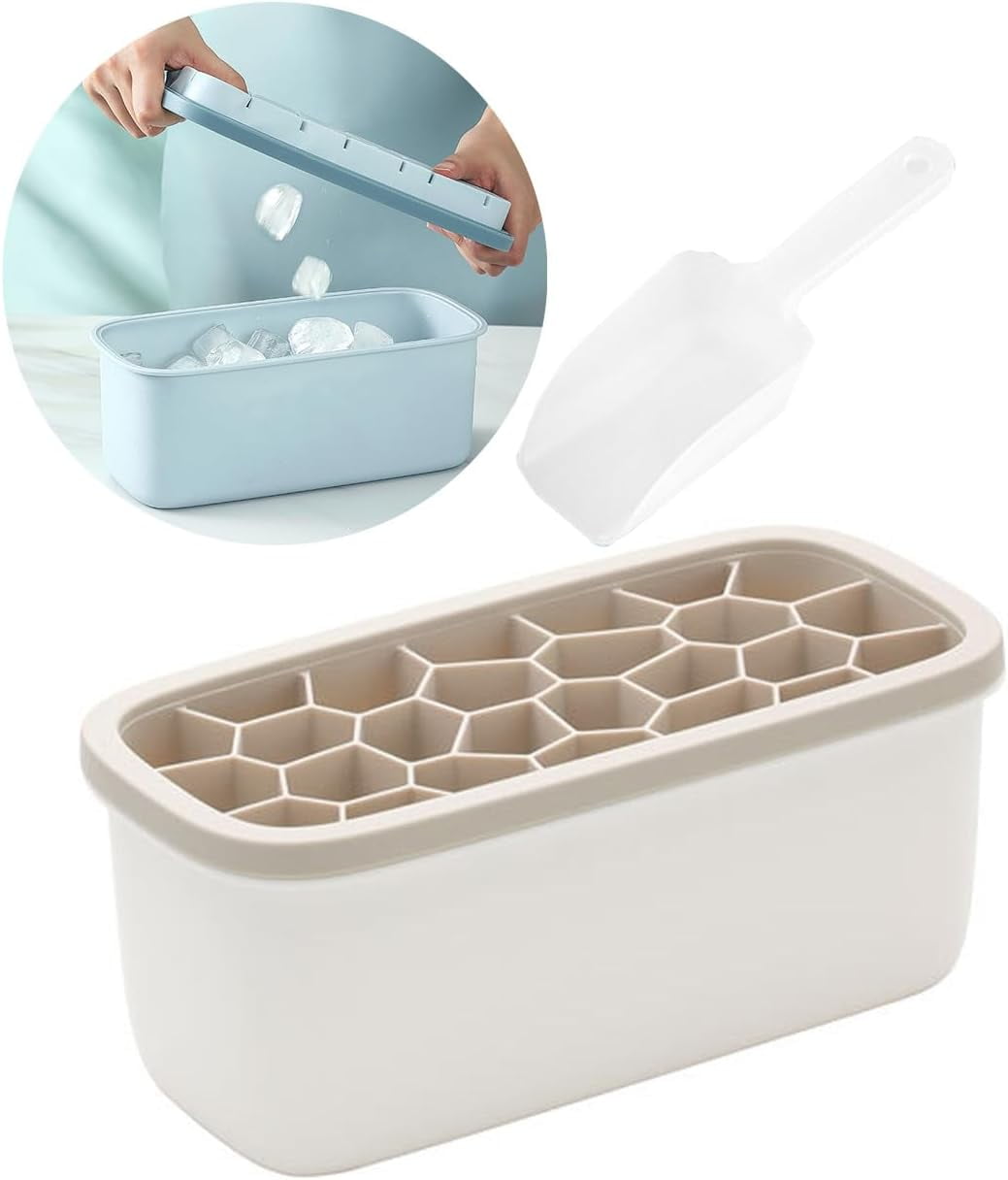 ABPETE Silicone Ice Cube Tray,Ice Cube Tray with Lid–Ice Cube Mold with 78 Cubes,Ice Cube Trays for Freezer with 1 trays,Dishwasher Safe,Stackable Ice Trays with Free Ice Scoop–Khaki Gray