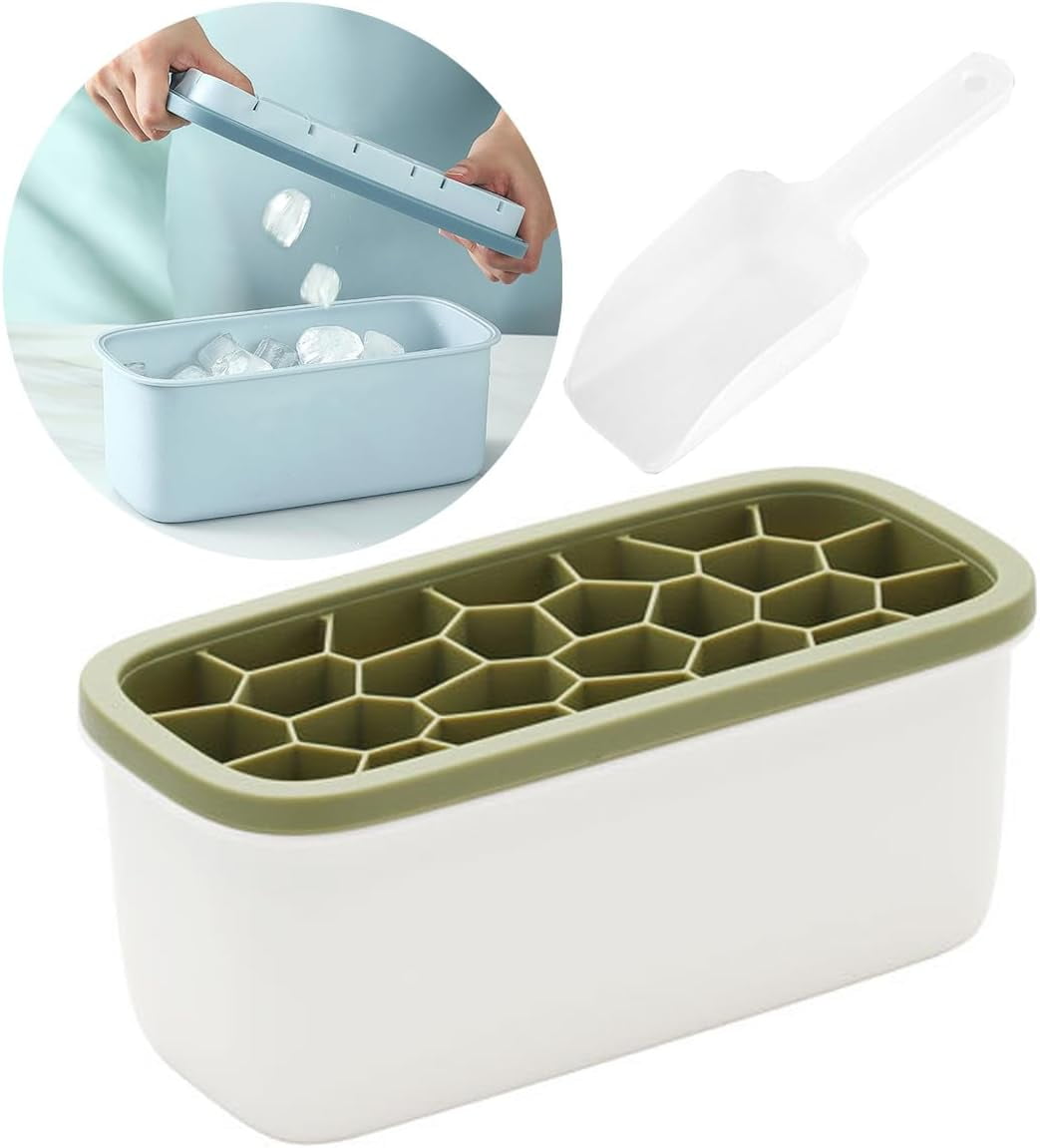 ABPETE Silicone Ice Cube Tray,Ice Cube Tray with Lid–Ice Cube Mold with 78 Cubes,Ice Cube Trays for Freezer with 1 trays,Dishwasher Safe,Stackable Ice Trays with Free Ice Scoop-Nordic Green