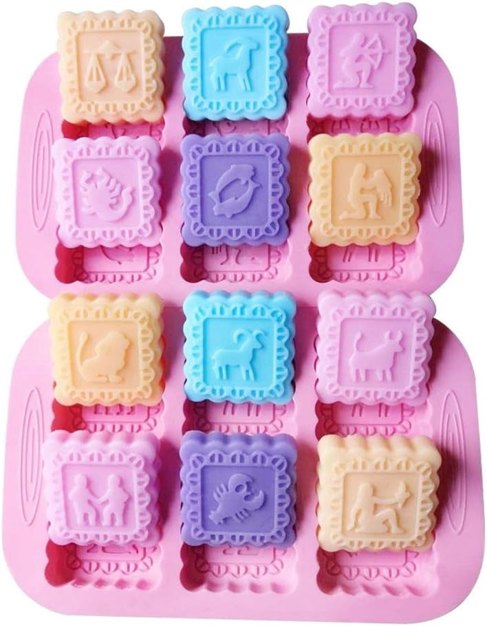 ABPETE Silicone Molds, 12 Zodiac Shape Craft Art Silicone Soap Molds, 12 Constellations soap molds, 2 Pack 12 Cavities Craft Molds, Best DIY Handmade Soap Molds for Gifts - Soap Making Supplies