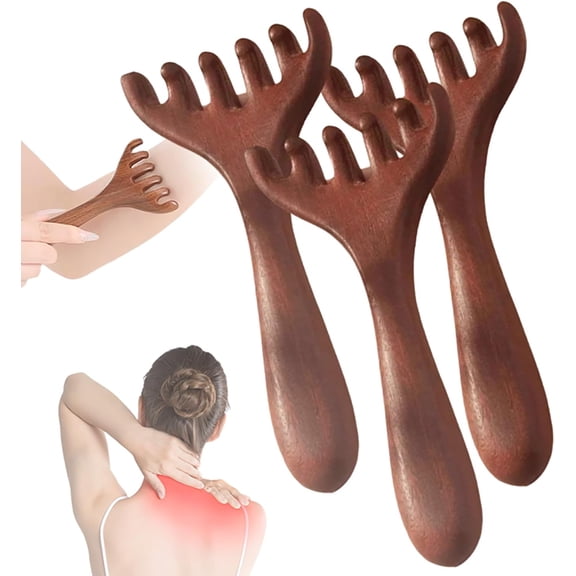 ABPETE Six-Claw Meridian Massage Comb, Wood Scalp Massager Manual Scalp Massager Six Touch Therapy Comb Massager Tool for Scalp Eye Facial Neck Shoulder Gua Sha Comb for Men Women (3pcs)