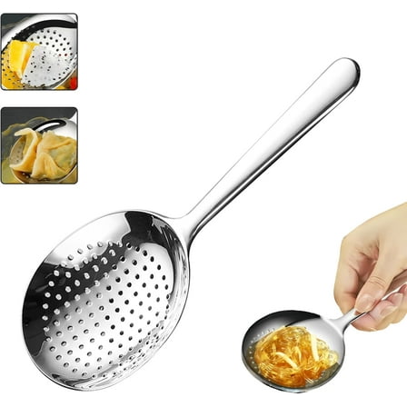 ABPETE Slotted Serving Spoon Stainless Steel, 7.87" Large Metal Slotted Spoon with Short Handle, 3.7MM Thick Slotted Utensil for Buffet, Party, Dinner, Restaurants, Kitchen(1 Pack)