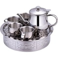 thumbnail image 1 of ABPETE Small Stainless Steel Tea Set with 330ml Teapot, 4 Cups & Tray, Children's Tea Set, Complete Set of Drop Resistant Stainless Steel Tea Set, 1 of 8