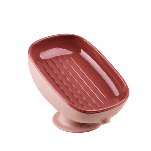 ABPETE Self Draining Soap Holder with Suction Cup, Raised Bar Soap Dish for Sink, Kitchen, Bathroom, Bathtub and Shower Countertop, Pink