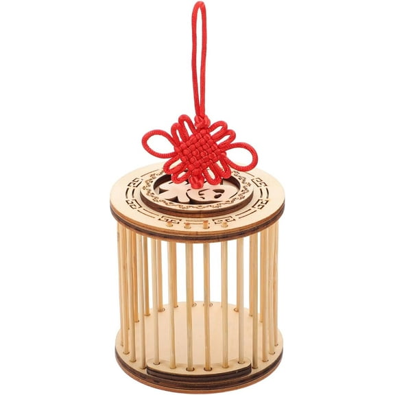 ABPETE Square Grasshopper Cage - Wooden Hanging Cricket Habitat Box with Chinese Knot, Carrying Cage for Grasshopper Crickets Kids Outdoor Toys