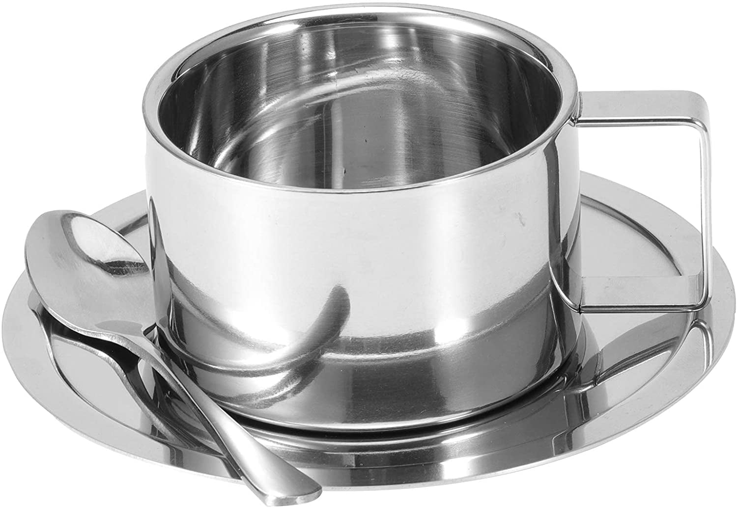 ABPETE Stainless Steel Coffee Cup Set, 200ml/7oz Insulated Coffee Cup Set Double Walled Mugs Milk Tea With Spoon Saucer for Coffee Latte Tea Milk