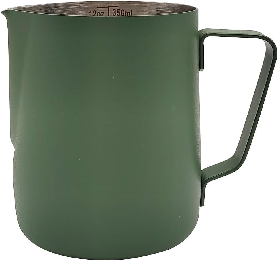 ABPETE Stainless Steel Espresso Steaming Pitchers Frothing Pitcher Jug Coffee Milk Frothing Cup, Coffee Steaming Pitcher - Dark Green, 12 oz(350 ml)