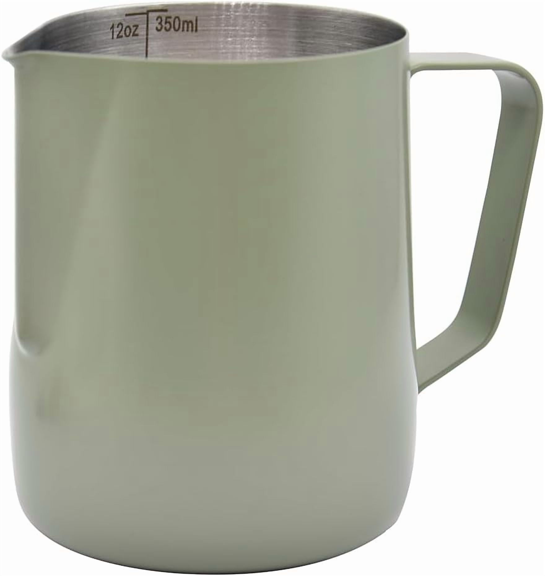 ABPETE Stainless Steel Espresso Steaming Pitchers Frothing Pitcher Jug Coffee Milk Frothing Cup, Coffee Steaming Pitcher - Green, 12 oz(350 ml)