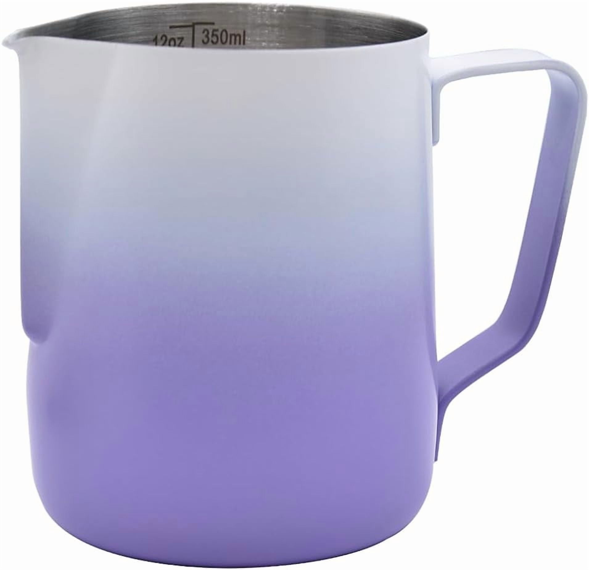 ABPETE Stainless Steel Espresso Steaming Pitchers Frothing Pitcher Jug Coffee Milk Frothing Cup, Coffee Steaming Pitcher - Purple, 12 oz(350 ml)