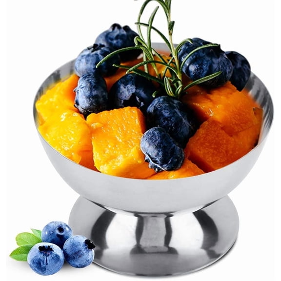 ABPETE Stainless Steel Ice Cream Bowls 7 Oz, Footed Dessert Cups with Wide Base for Sundae, Pudding, Snack, Salad, Party, Home & Bar Use, Dishwasher Safe (1, Short)