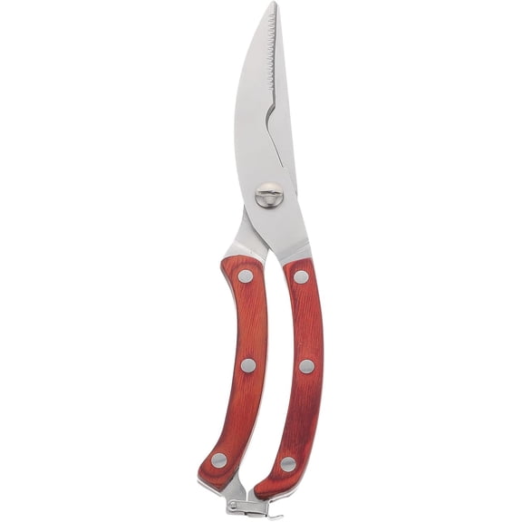 ABPETE Stainless Steel Kitchen Shears for Bone and Chicken with Red Wood Handle, Multi-function Poultry Scissors for Fish, Meat, and Vegetable Cutting, Heavy Duty Kitchen Tool for Cooking