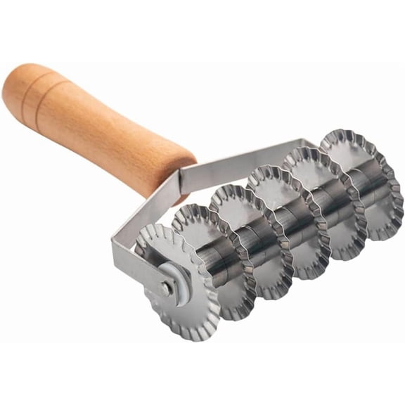 ABPETE Stainless Steel Pastry Lattice Roller Cutter, Ravioli Cutter, Fluted Pastry Wheel, Pizza Dough Docker, Bread and Puff Pastry Baking Tool with Wooden Handle