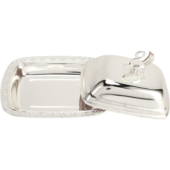 ABPETE Stainless Steel Serving Plate, 7"x 5" Fruit Tray with Swan Handle Lid, Fruit Dish Snack Serving Tray Decorative Dessert Platter Candy Holder for Wedding Home Birthday Party(Silver)