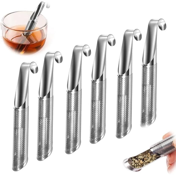 ABPETE Stainless Steel Tea Diffuser,Tea Artifact Creative Pipe Tea Infuser Mesh Strainer with Hanging Hook Handle, Universal Fine Holes Tea Interval Diffuser for Loose Tea Leaf Coffee Etc.(6PCS)