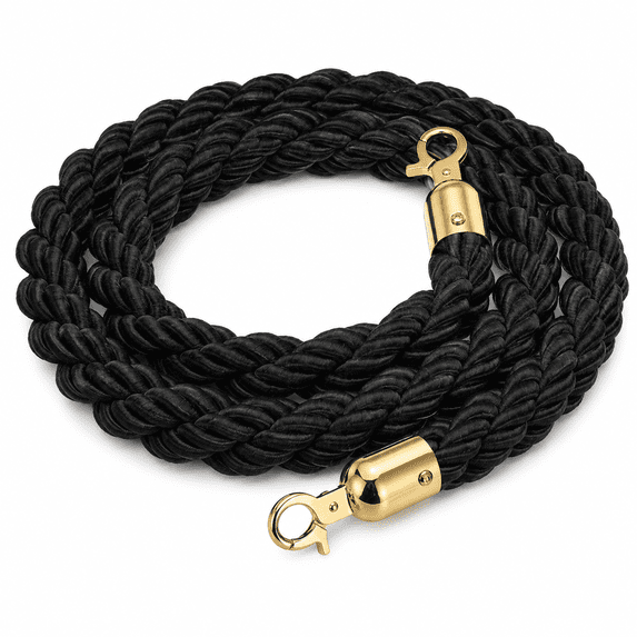 ABPETE 5 Ft Stanchion Rope, Twisted Barrier Rope with Snap Hooks for Queue Posts, Crowd Control Divider for Hotels, Events, Banks, Theaters and Exhibitions, Black Golden