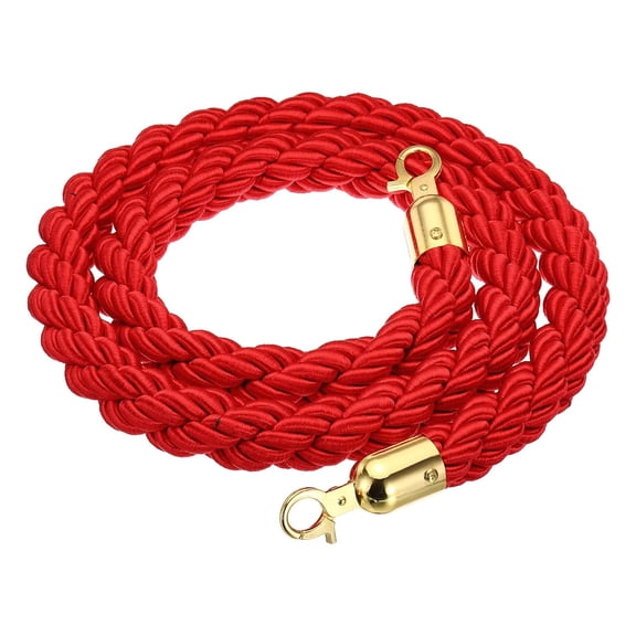 ABPETE Stanchion Rope, 1.5m/5Ft Barrier Rope Twisted Post Ropes with Snap Hooks for Posts Stands Queue Divider Crowd Control of Hotel, Red Golden