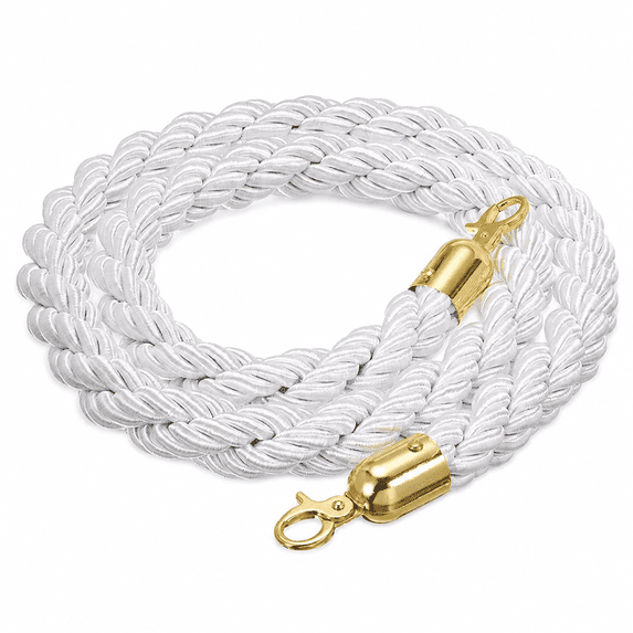 ABPETE Stanchion Rope, 1.5m/5Ft Barrier Rope Twisted Post Ropes with Snap Hooks for Posts Stands Queue Divider Crowd Control of Hotel, White Golden