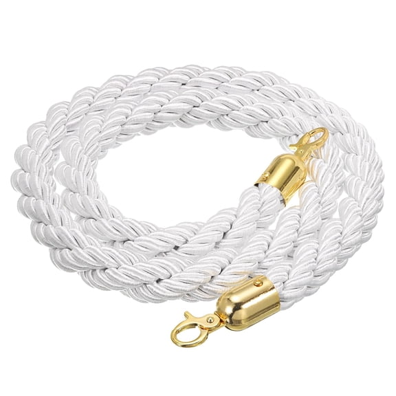 ABPETE Stanchion Rope, 1.5m/5Ft Barrier Rope Twisted Post Ropes with Snap Hooks for Posts Stands Queue Divider Crowd Control of Hotel, White Golden
