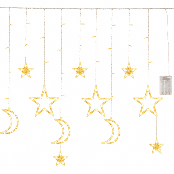 ABPETE Star Moon Curtain String Lights,126 LED Romantic Star Moon Curtain String Lights with 2 Modes,Battery Powered (Not Included) .